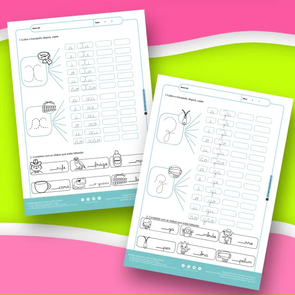 Família Silábica Completa Descrição do Produto: Este material em PDF é perfeito para ajudar as crianças a dominar a família silábica de maneira interativa e divertida. Projetado especialmente para a educação infantil, o conteúdo aborda o aprendizado das sílabas com atividades práticas, ilustrações coloridas e espaços dedicados ao treino da escrita. Características do PDF: Consoantes com Ilustrações: Cada página apresenta uma consoante, tanto em sua versão maiúscula quanto minúscula. A consoante vem acompanhada de uma ilustração divertida que ajuda na associação da letra com palavras do cotidiano, tornando o aprendizado mais visual e significativo. Ligação da Consoante com Vogais: As crianças podem praticar a ligação da consoante com as vogais, formando as diferentes sílabas. O exercício é prático e repetitivo, ajudando a fixar o aprendizado das combinações de consoante e vogais. Área para Tracejar e Copiar: Há uma seção dedicada ao tracejado da consoante e das sílabas formadas, proporcionando um espaço para praticar a escrita. Ao lado do tracejado, há uma área para copiar as letras e sílabas, reforçando a memorização e a habilidade motora da criança. Blocos com Palavras para Completar: Após o treino das sílabas, cada página inclui seis blocos de palavras que devem ser completadas com a sílaba correta. Esses blocos são acompanhados de ilustrações, que não só ajudam na compreensão do significado da palavra, mas também podem ser coloridas pela criança, tornando a atividade mais lúdica.