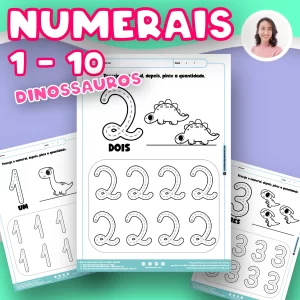 Atividades de Educação Infantil: Numerais de 1 a 10 com Tema de Dinossauros Descrição do Produto: Incentive o aprendizado dos numerais de 1 a 10 com este divertido PDF temático de dinossauros. Projetado para facilitar a compreensão e prática dos números, este material é ideal para crianças em fase de alfabetização. Características do PDF: Número Grande e Tracejado: Cada página traz um número grande, com o numeral tracejado para que a criança possa praticar a escrita. Dinossauros para Colorir: Ao lado de cada número, há uma quantidade correspondente de dinossauros, prontos para serem coloridos com lápis de cor, reforçando a associação entre número e quantidade. Nome do Numeral: O nome do numeral também está escrito na página, auxiliando na identificação visual e fonética do número. Fixação do Conteúdo: Logo abaixo, há uma área com o número tracejado em 8 repetições, permitindo que a criança pratique e fixe o traçado do numeral. Benefícios do Formato PDF: Acesso Imediato: Após a confirmação da compra, o arquivo será enviado para o seu e-mail, pronto para download. Fácil de Imprimir: Imprima quantas cópias desejar, em casa ou na escola. Interativo e Engajador: Com ilustrações divertidas de dinossauros, o material torna o aprendizado mais atrativo para os pequenos.