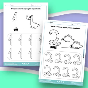 Atividades de Educação Infantil: Numerais de 1 a 10 com Tema de Dinossauros Descrição do Produto: Incentive o aprendizado dos numerais de 1 a 10 com este divertido PDF temático de dinossauros. Projetado para facilitar a compreensão e prática dos números, este material é ideal para crianças em fase de alfabetização. Características do PDF: Número Grande e Tracejado: Cada página traz um número grande, com o numeral tracejado para que a criança possa praticar a escrita. Dinossauros para Colorir: Ao lado de cada número, há uma quantidade correspondente de dinossauros, prontos para serem coloridos com lápis de cor, reforçando a associação entre número e quantidade. Nome do Numeral: O nome do numeral também está escrito na página, auxiliando na identificação visual e fonética do número. Fixação do Conteúdo: Logo abaixo, há uma área com o número tracejado em 8 repetições, permitindo que a criança pratique e fixe o traçado do numeral. Benefícios do Formato PDF: Acesso Imediato: Após a confirmação da compra, o arquivo será enviado para o seu e-mail, pronto para download. Fácil de Imprimir: Imprima quantas cópias desejar, em casa ou na escola. Interativo e Engajador: Com ilustrações divertidas de dinossauros, o material torna o aprendizado mais atrativo para os pequenos.