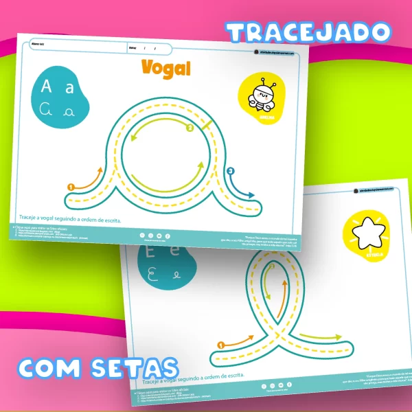 Vogais: 4 Atividades em 1 Descrição do Produto: Este PDF educativo foi cuidadosamente elaborado para ajudar as crianças a aprenderem as vogais de forma interativa e divertida. Com 4 blocos distintos de atividades, este material oferece diversas maneiras de praticar o reconhecimento e a escrita das vogais, tornando o aprendizado mais dinâmico e envolvente. Características do PDF: Bloco 1 - Aprendizado de Escrita: Cada página contém uma vogal grande com setas direcionais numeradas para ensinar a forma correta de escrita. Apresenta as quatro formas de escrita (maiúscula e minúscula, cursiva e bastão) ao canto da página. Inclui uma ilustração para colorir, incentivando a criatividade enquanto se aprende. Bloco 2 - Identificação de Vogais: Em cada página, uma vogal grande para a criança tracejar. Ilustração com o nome em letra cursiva, ajudando na associação entre som e letra. Bolinhas com várias vogais, onde a criança deve identificar e marcar a vogal correta. Bloco 3 - Prática de Escrita: Vogal média com setas numeradas para tracejar. Ilustração temática. Quatro pautas com 20 repetições para que a criança pratique a escrita da vogal, promovendo a memorização e fluidez. Bloco 4 - Atividades Interativas: Atividade de ligar a vogal à figura correspondente. Folha com cartas das vogais que podem ser recortadas e usadas em diversos jogos educativos, reforçando o aprendizado de forma lúdica. Benefícios do Formato PDF: Acesso Imediato: Receba o arquivo diretamente no seu e-mail logo após a compra. Fácil de Imprimir: Imprima quantas cópias desejar, ideal para uso contínuo em casa ou na escola. Aprendizado Completo: Combinando escrita, identificação e atividades interativas, o material oferece uma abordagem abrangente para o ensino das vogais.