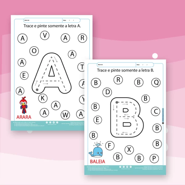 Alfabeto Animal – Letra Bastão: Tracejar e Identificar Este material educativo ajuda as crianças a aprenderem o alfabeto em Letra Bastão, associando cada letra a um animal. Com 26 páginas ilustradas, a atividade incentiva o reconhecimento das letras, a prática da escrita e a associação com palavras. O que o material contém: Letra Bastão para Tracejar: Cada página apresenta uma letra grande com direcionamento para auxiliar na escrita. Atividade de Identificação: A criança deve encontrar e destacar a letra correta entre outras. Associação com Animais: Ilustrações coloridas de animais ajudam na memorização e tornam a atividade mais divertida. Animais incluídos: Arara, Baleia, Cachorro, Dinossauro, Elefante, Foca, Girafa, Hipopótamo, Iguana, Jacaré, Kiwi, Lêmure, Macaco, Narceja, Ornitorrinco, Porco, Quati, Raposa, Sapo, Tubarão, Urso, Vaca, Wombat, Xexéu, Yak e Zebra. Benefícios do material: ✔ Estimula o aprendizado do alfabeto de forma interativa ✔ Desenvolve a coordenação motora com atividades de tracejado ✔ Torna o ensino mais envolvente com ilustrações temáticas ✔ Permite reforço contínuo, pois pode ser impresso quantas vezes necessário Informações importantes: Produto digital em PDF (nenhum material físico será enviado). Uso pessoal e educativo (proibida a revenda ou distribuição). Disponível para download imediato após a compra. Uma forma divertida e eficaz de incentivar o aprendizado do alfabeto!